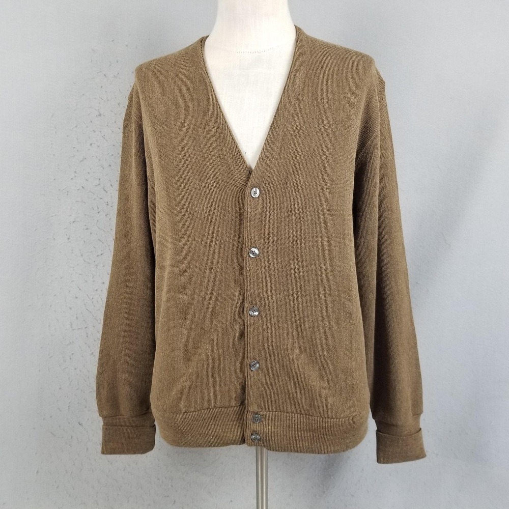 Cypress Links Sweater Mens Large Brown V Neck Button Front Cardigan Made USA